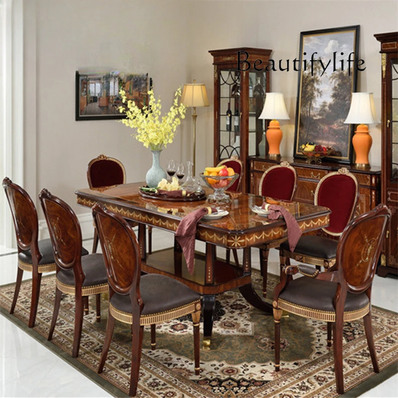 Nordic high-end restaurant furniture, European and American style solid wood rectangular dining table and chair group