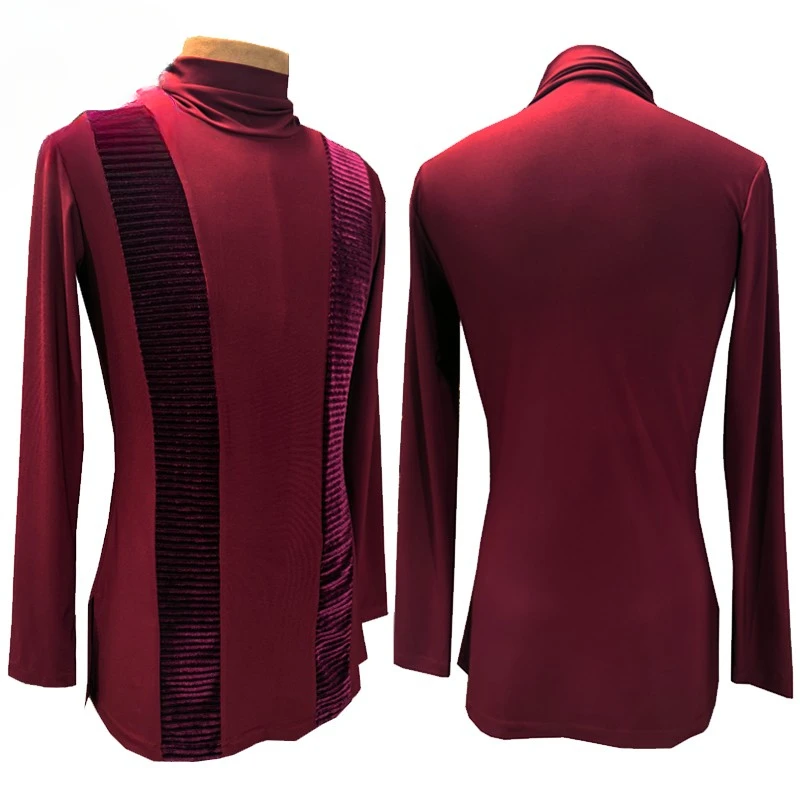 Black Long Sleeve high quality stretch Shirt New Men Ballroom Competitive Shirts Customized Fantasia Latin Dance Tops