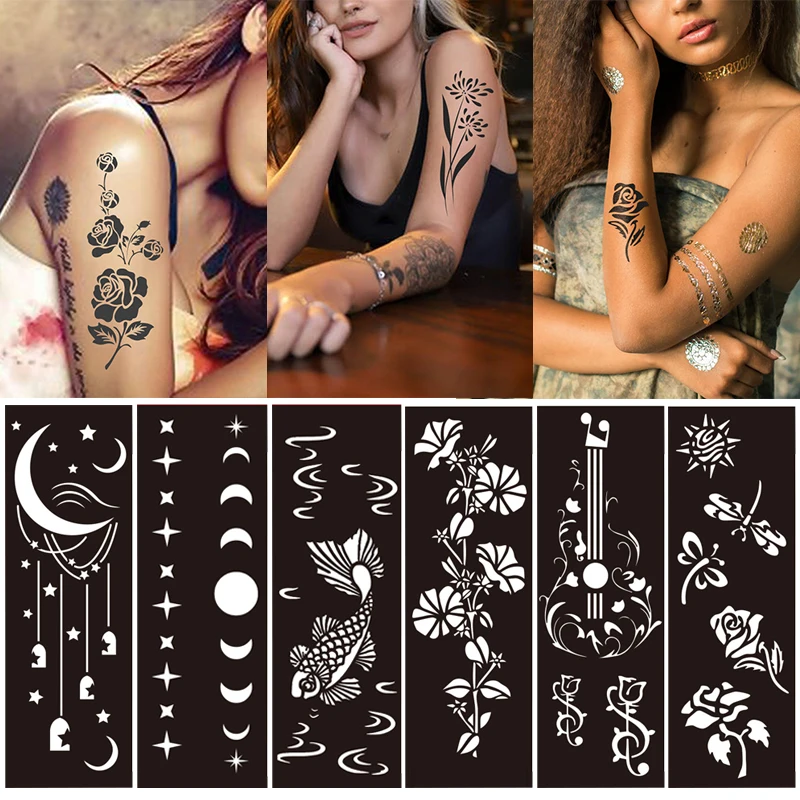 Self Adhesive Template Tattoo Hollow India Henna Tattoo Body Art Paint Tattoo Stencil New Women Beauty Wedding Makeup Fashion