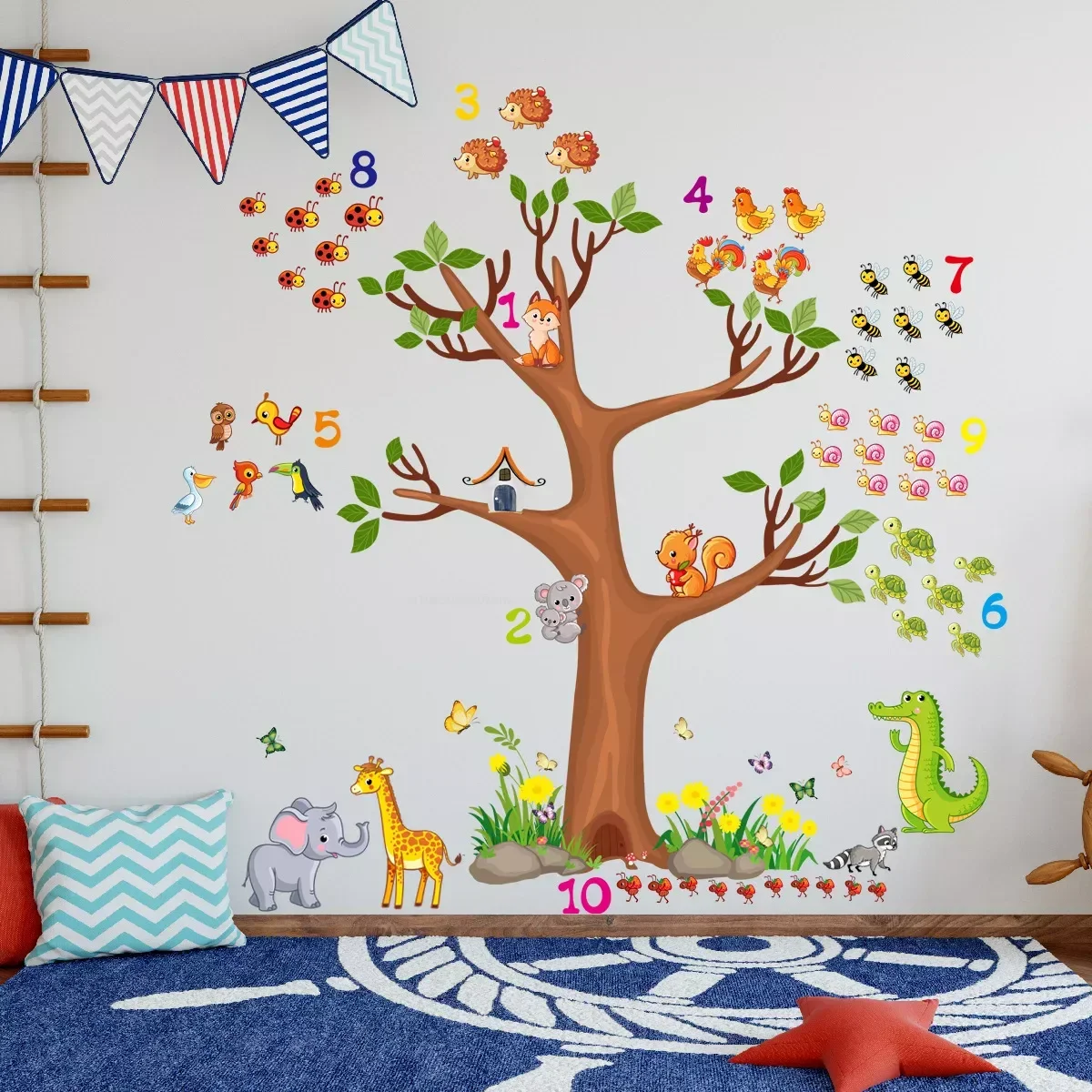 Big Tree Bird Wall Stickers Mural for Kids Child Room Bedroom Cartoon Animal Wall Sticker Self-adhesive Kindergarten Decor Gift