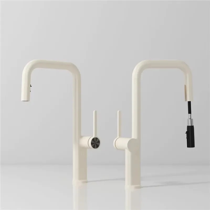 Geborsteld goud Uittrekbare keukenkranen Messing Rose Gold Gootsteenkranen Messing Gootsteenkraan Roterende uitloop Mengkraan Heet koud water Kraan