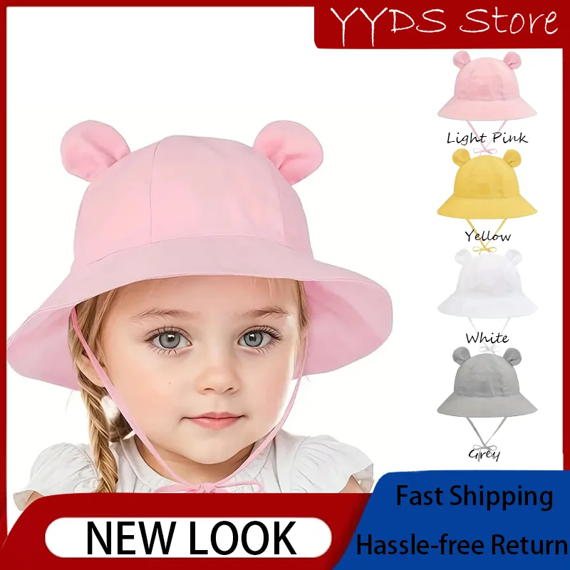 

Летняя детская рыбацкая шапка: унисекс, многоцветная, милые медвежьи уши, защита от солнца, панама для малышей
