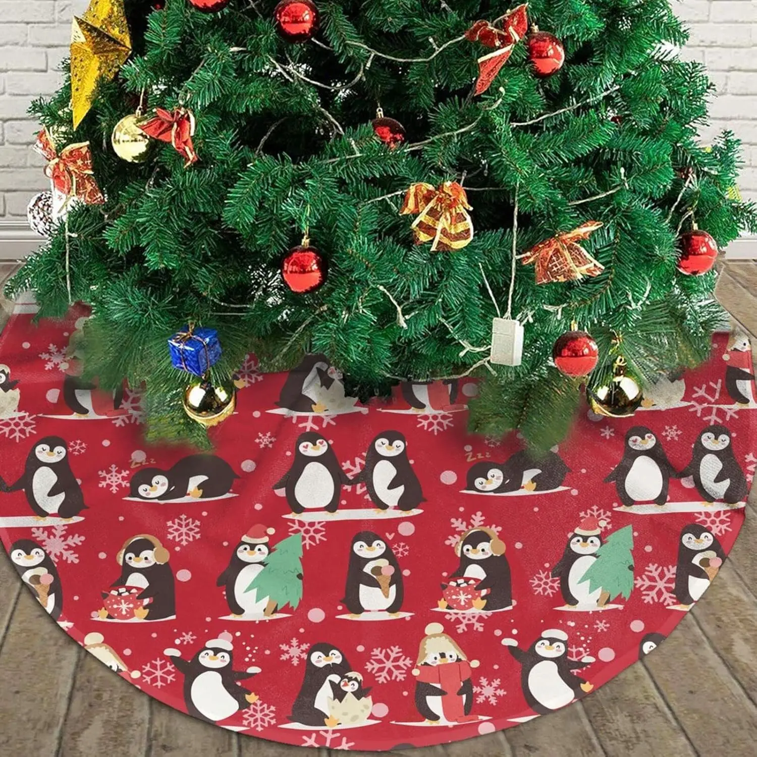 Sneeuwvlok Pinguïn Super Zachte Dikke Pluche Kerstboom Rok voor Kerst Feestelijke Vakantie Party Decor Halloween Ornamenten 36"