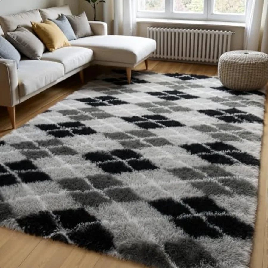 

Area Rugs for Living Room Large Rugs for Bedroom 5x8 Carpet Fluffy Fuzzy Soft Shag Aesthetic Plush High Pile Gray Throw Rug for