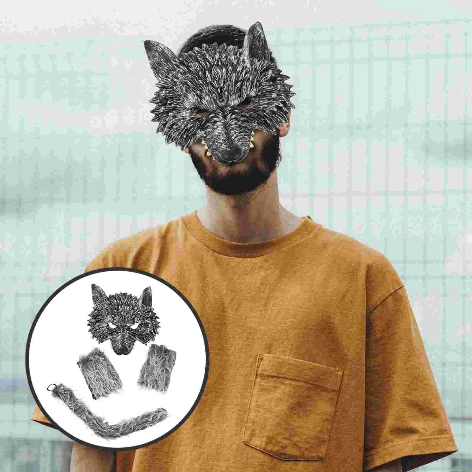 

Werewolf Costume Set 3D Wolf Mask Wolf Gloves Tails Set Werewolf Werewolf Costume Cosplay Accessories Kit Christmas Dress