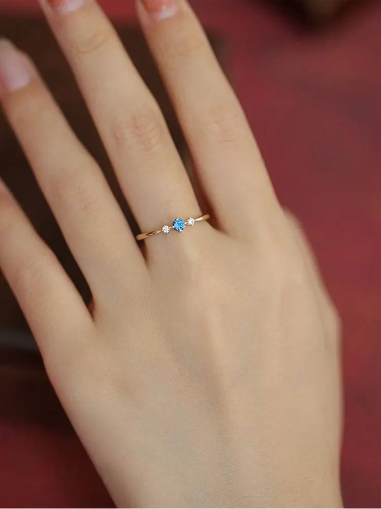 خاتم من الفضة الإسترليني عيار 925 بسيط كلاسيكي أزرق ثلاثة الزركون للنساء مجوهرات الخطوبة والزفاف الفاخرة عالية الجودة #2