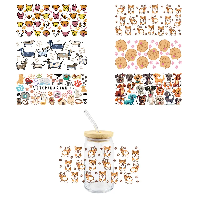 

Cartoon Dogs 3D UV DTF Wrap Transfer Stickers Cute Funny Design DIY Waterproof Wrap For Glasses Cups Mugs Decal