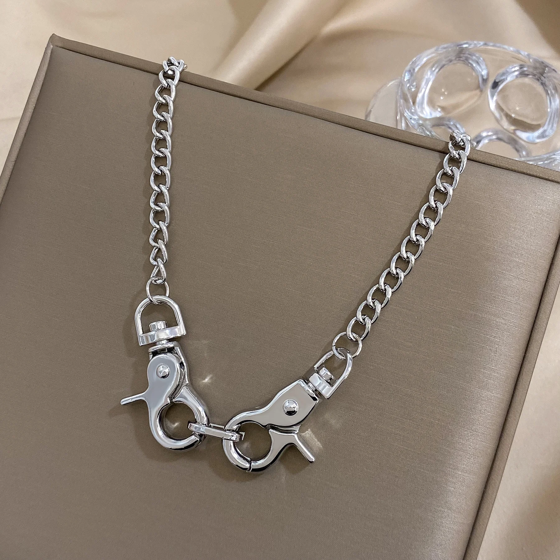 Flashbuy Punk Silver Color Thick Chain Clasp Key Pendant Necklaces Women Gothic Chunky Chain Choker Necklace Fashion Jewelry