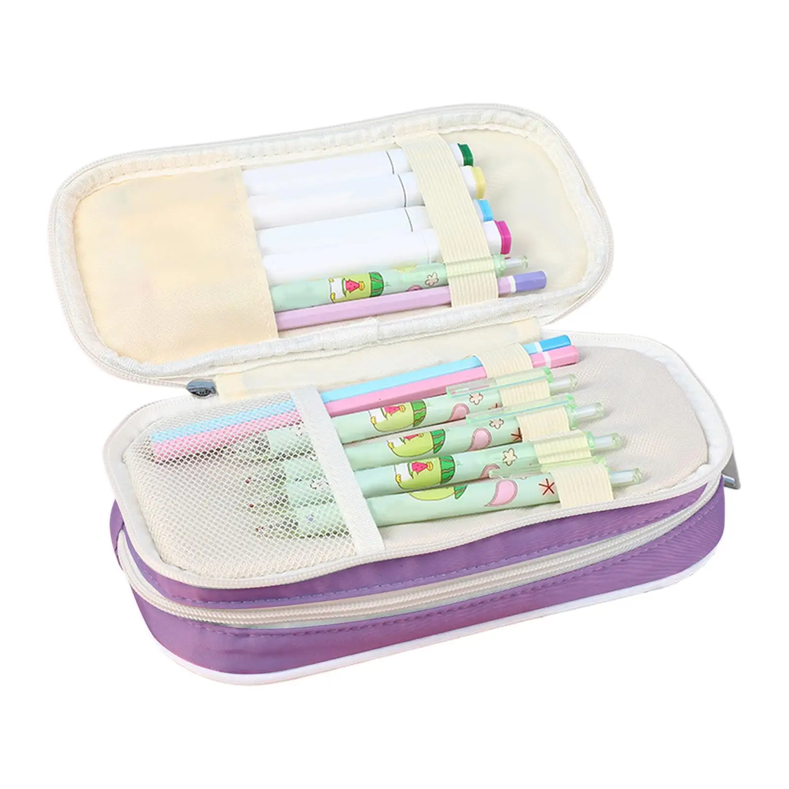 Cute Pencil Case Aesthetic Zipper Stationery Storage Organizer Soft Quilted Pencil Pouch Bag for Classroom College Backpack