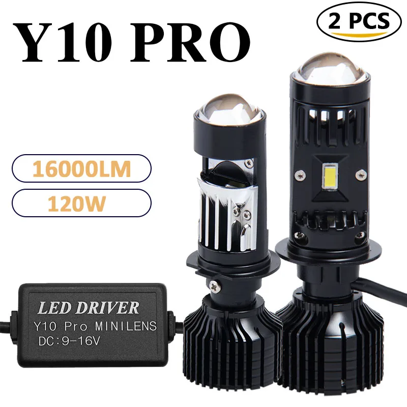 Y10 Pro Car Headlight Mini Lens H4 H7 Mini LED Projector Turbo Fan Bulb Canbus Auto Motorcycles HeadLamp Hi/Lo Beam Fog Lights