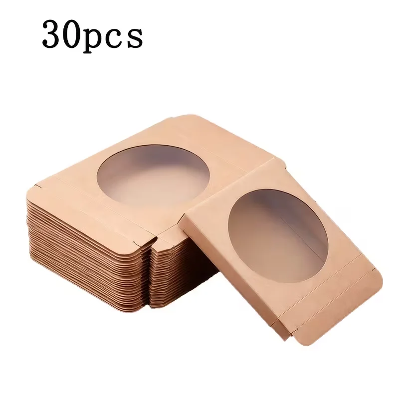 Boîtes rondes minimalistes en papier Kraft avec fenêtre, petites boîtes d'emballage cadeau, boîtes de présentation recyclables, artisanat, rangement de cosmétiques, 30 pièces