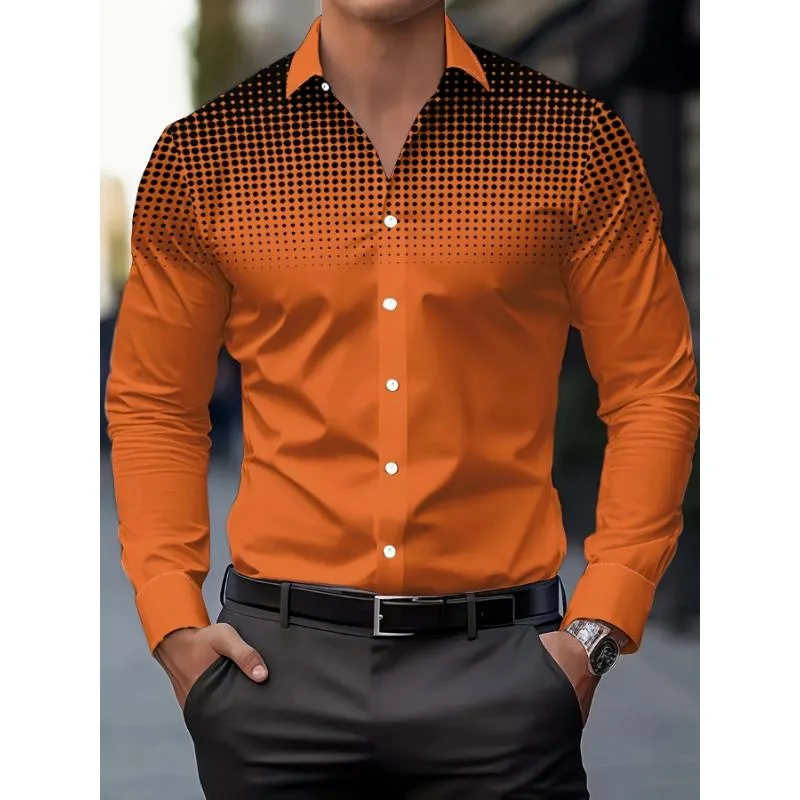 New Men's Natural Color 3D Printed Shirt Men's Lapel Long Sleeves Comfortable Breathable Business Fashion Casual Vacation Top