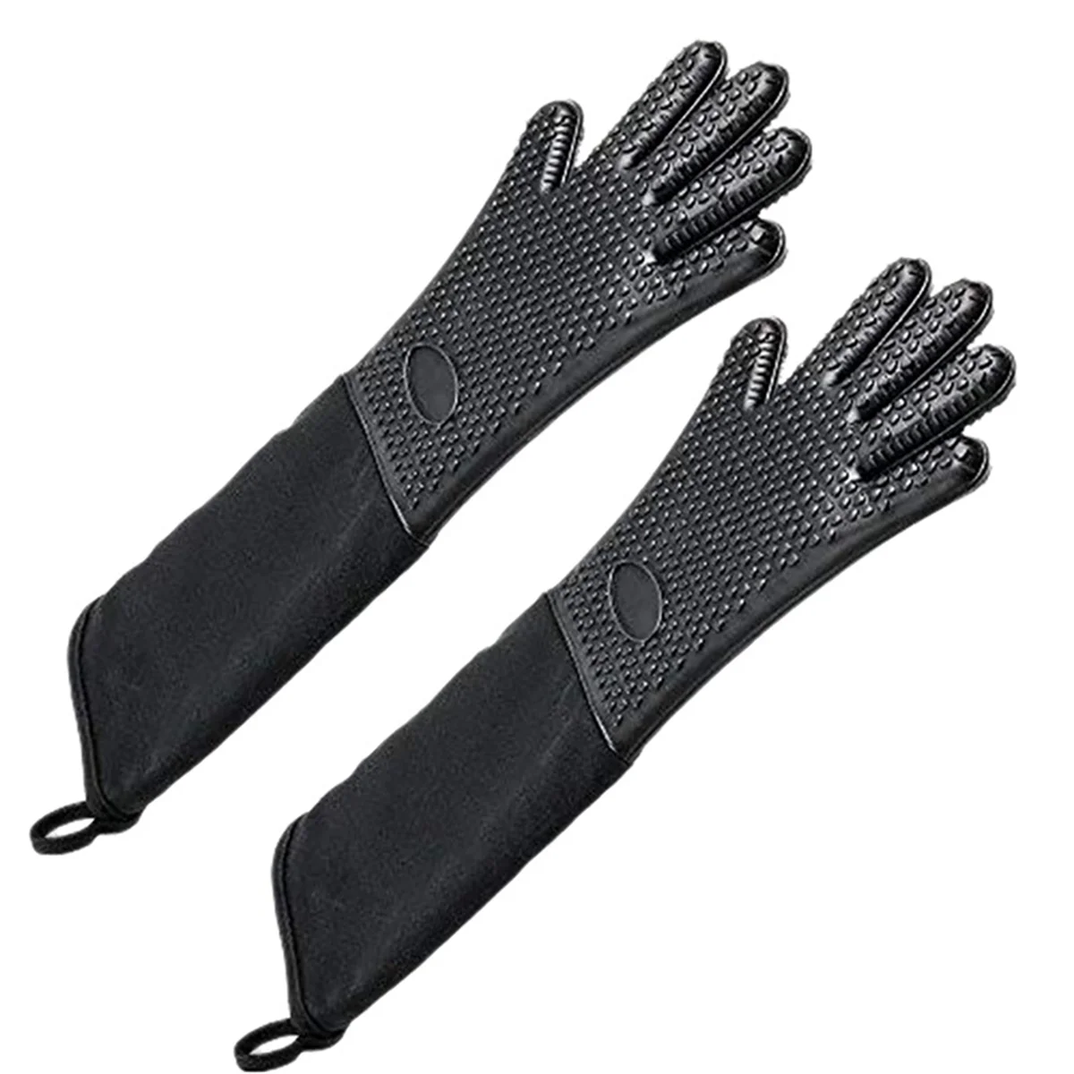 Extra Long Professional Silicone Oven Mitt, Heat Cooking Glove With Internal Cotton For Kitchen,Bbq,Baking,Grill - Black