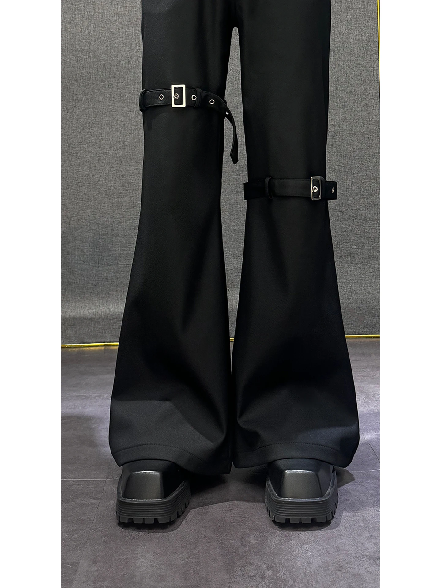 Fashion Trendy Men's Lace-Up Patchwork Design Sense Dress Pants High-End Personality  High Street High-Waist Flared Casual Pants