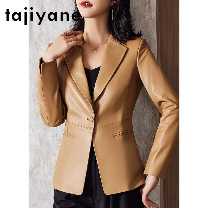 TAJIYANE 100% سترة جلد الغنم الحقيقي امرأة أنيقة معطف نحيف سترات من الجلد الحقيقي الخريف ملابس حريمي 2025 doblianка