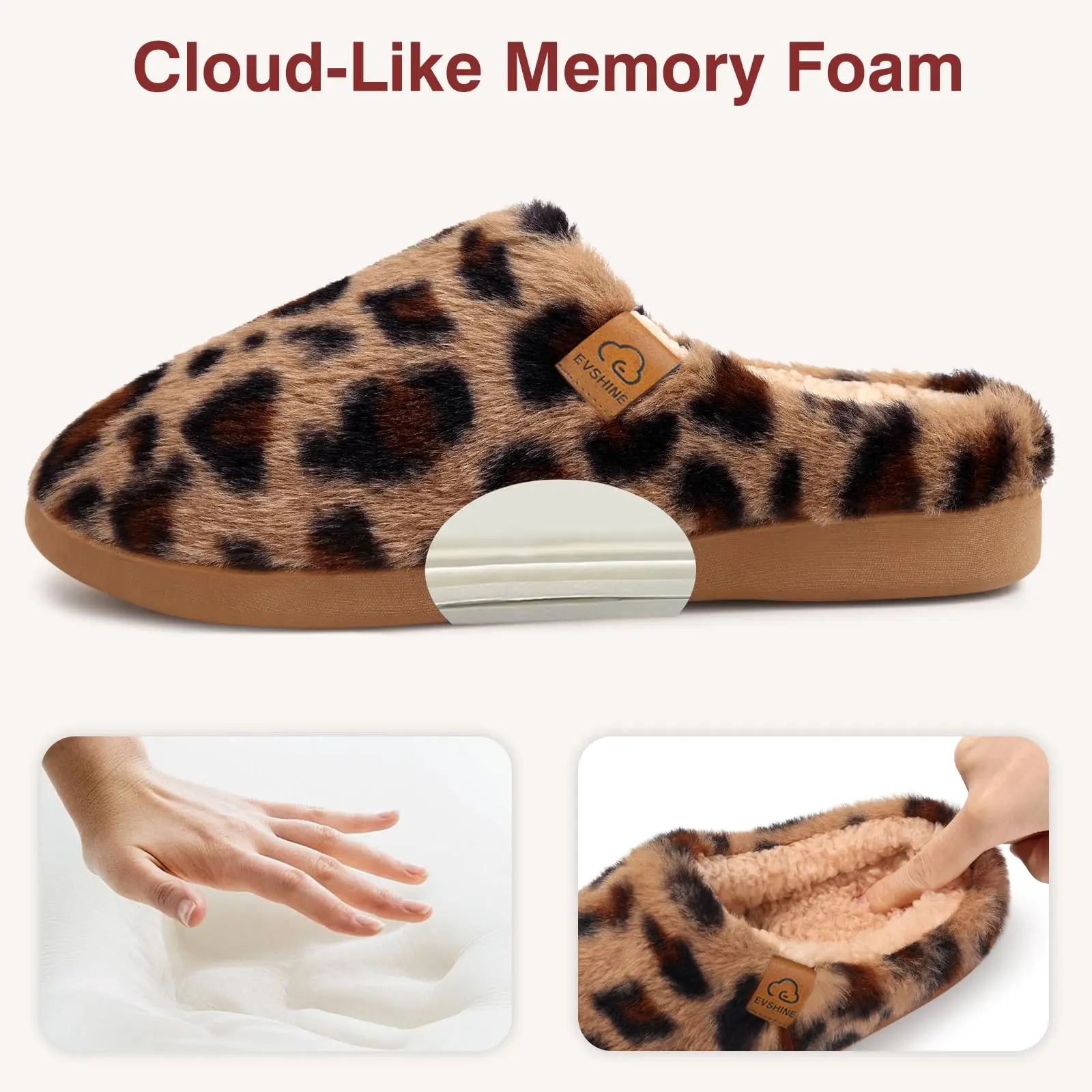 Smile Popcorn Women's Winter Fuzzy Slippers Memory Foam Indoor Warm Fur Lined Slides Leopard Print Bedroom Slippers For Women
