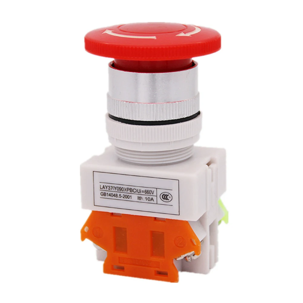 LAY37-11ZS Industrial Exigent Stop Push Button Switch With Red 40mm Mushroom Head 1NO 1NC DPST Self-Locking For Machinery