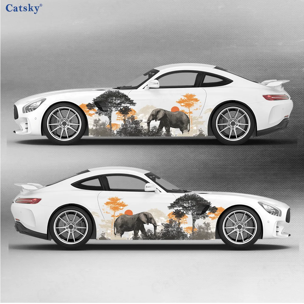 

Beautiful scenery silhouette elephant sticker, suitable for cars and trucks, durable, fade-resistant, easy to install and remove