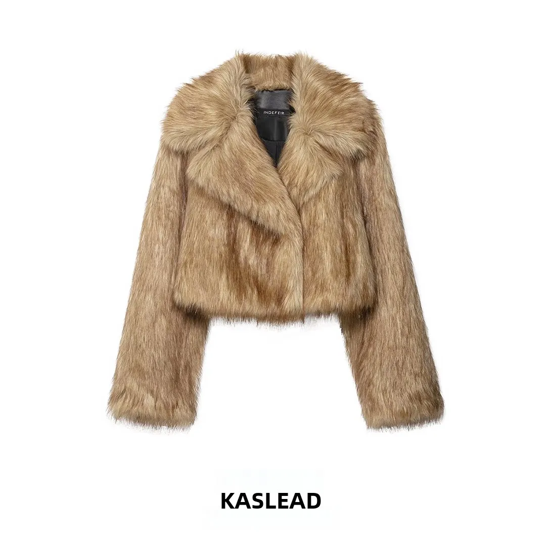 

KASLEAD Новый модный эффект искусственного меха или Jaet Женская одежда Sli Синтетическая кожаное пальто с застежкой на пуговицы Lon...