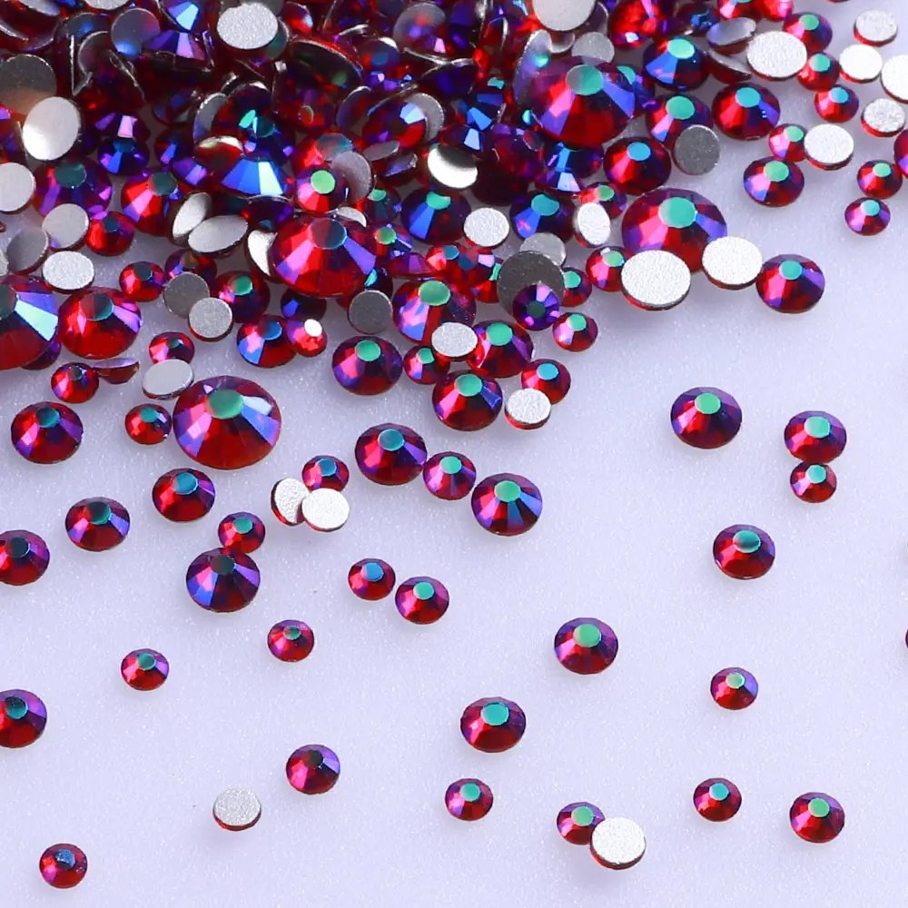 1440 Stück Mix-Größe, runde Glas-Strasssteine mit flacher Rückseite, glitzernd, gelb, zum Aufkleben auf Steinen, rot, nicht Hotfix-Strasssteine für DIY-Nagelkunst