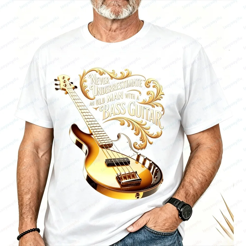 Sommermode Herren Kurzarm-T-Shirt Retro Bassgitarrist Vintage-Print Tee Stylisches Alltagsoberteil Musik-Geschenk für Jungs – Detail 8