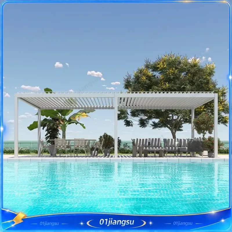 3x6m Electric Louvered Aluminum Pergola Bioclimatic Gazebo Waterproof Outdoor Patio Canopy Remote Control Custom Arch Shelter