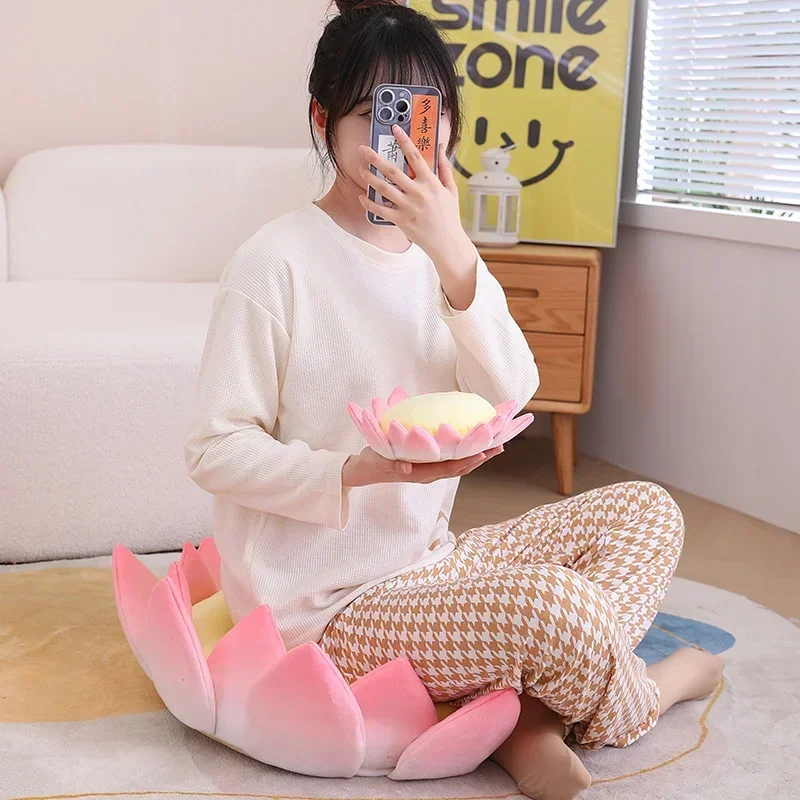 Soft Stuffed Plant Flower Toy Floor Mat Pink Lotus Flower Plush Pillow Back Cushion Bedroom Home Pillow Birthday Xmas Gifts