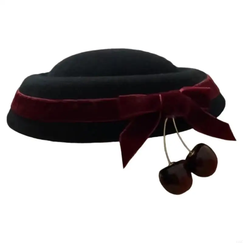 Cherry Pendant Bowknot Hat Hair Clip for Women Teens Girl Formal Event Headwear 