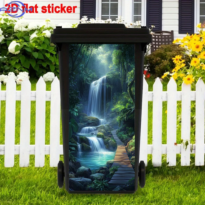 Waterfall Stickers Decoration, Tropical Rainforest Stickers, Classic Self-Adhesive Removable Trash Can Stickers, Serene Landsc