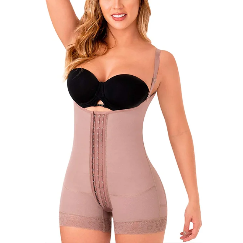 2024 Women'S Bodyshaper Butt Lifter Hook And Eye Closure Open Bust Tummy Control Adjustable Thin Shoulder Strap Lace Shapewear