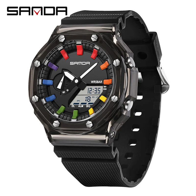 

SANDA 3341 Digital Wristwatch style Men Quartz Watch Countdown Stopwatch LED Light Electronic Women Military 5Alarm Waterproof