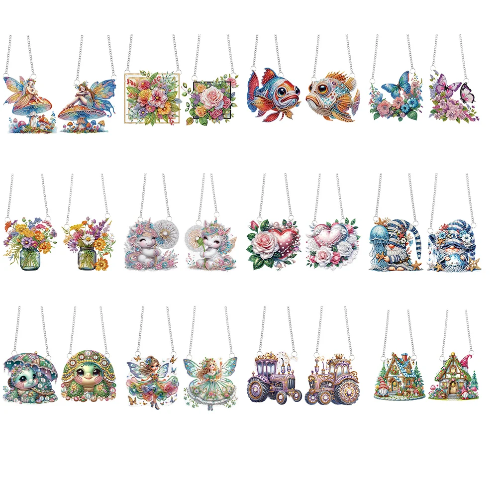 

2pcs 2D Flat DIY Special Shape Rhinestone Diamond Art Window Pendants Diamond Painting Set Window Hanging Art for Home Decor