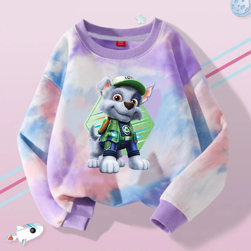 Chase Skye Round Neck Paw Patrol Kid Cartoon Tie-dye Clothing Girl Purple Pullover Top Clothing Clothes Children Sweatshirt Tops