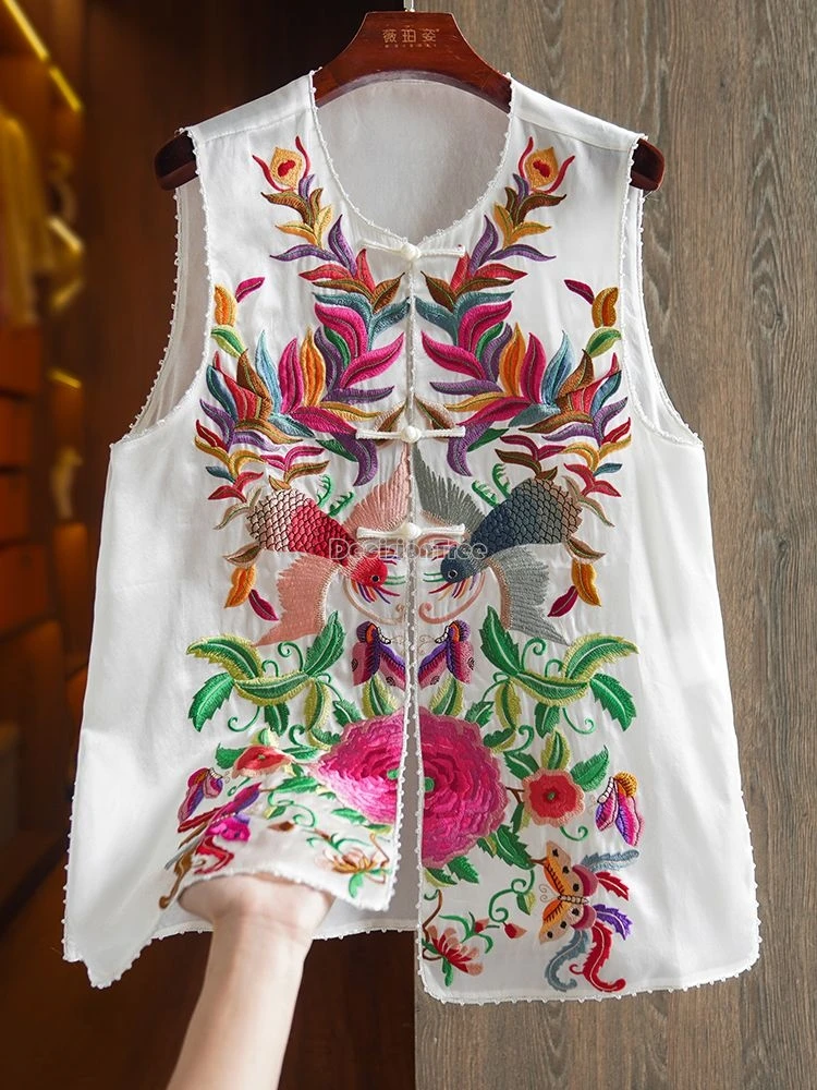 2024 vintage fashionable chinese ethnic style embroidery vest classical temperament elegant cardigan sleeveless tang suit vest