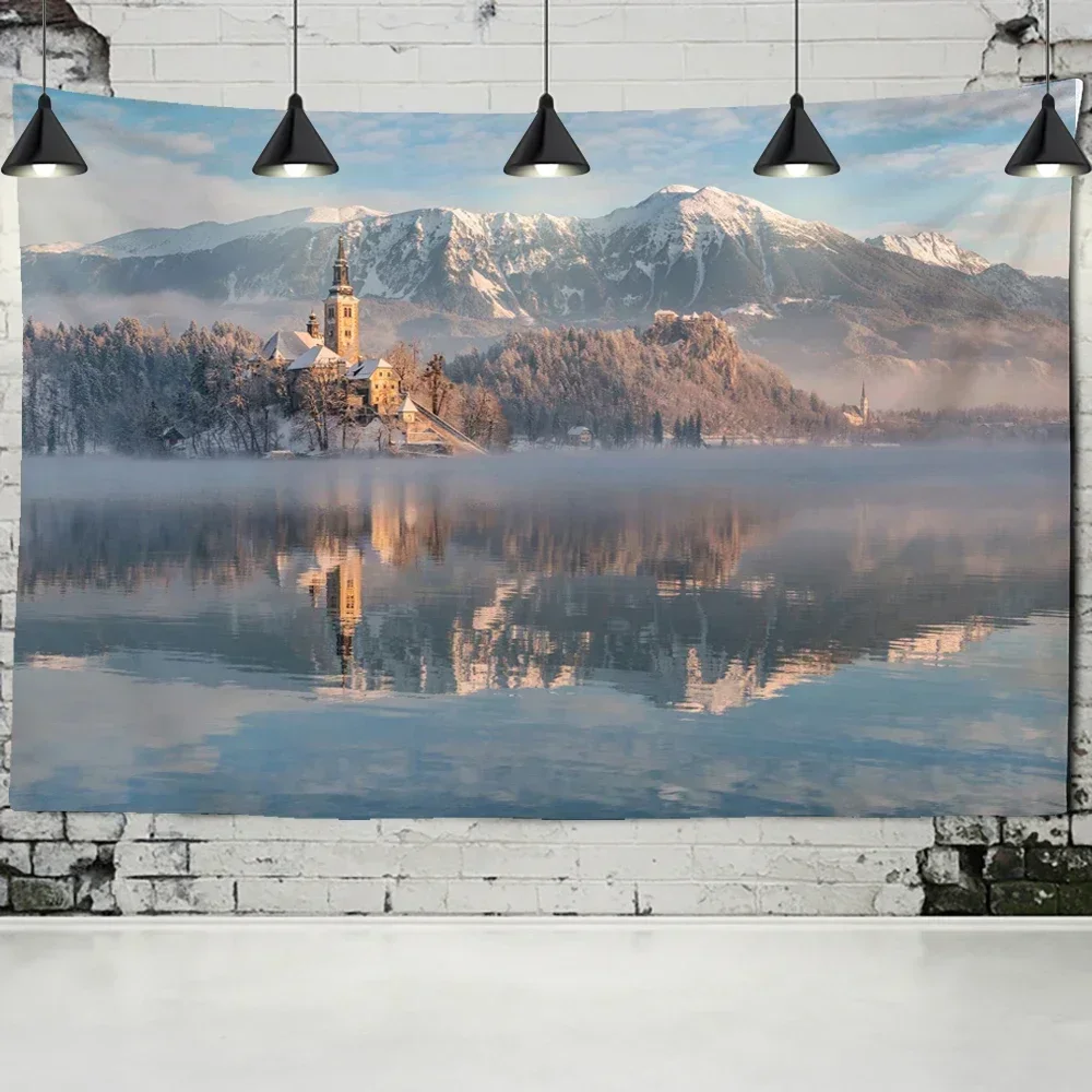 

Snow Mountain Natural Scenery Tapestries Wall Hanging River Hippie Mattress Bohemian Bedroom Living Room Tapestry Home Decor