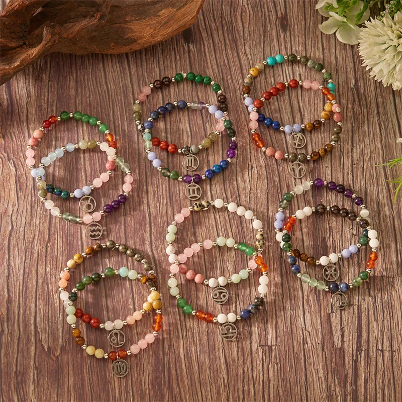 12 كوكبة الزجاج حجر مطرز أساور للنساء للجنسين سحر الورق المقوى ستار زودياك تسجيل سوار هدايا عيد ميلاد مجوهرات #3