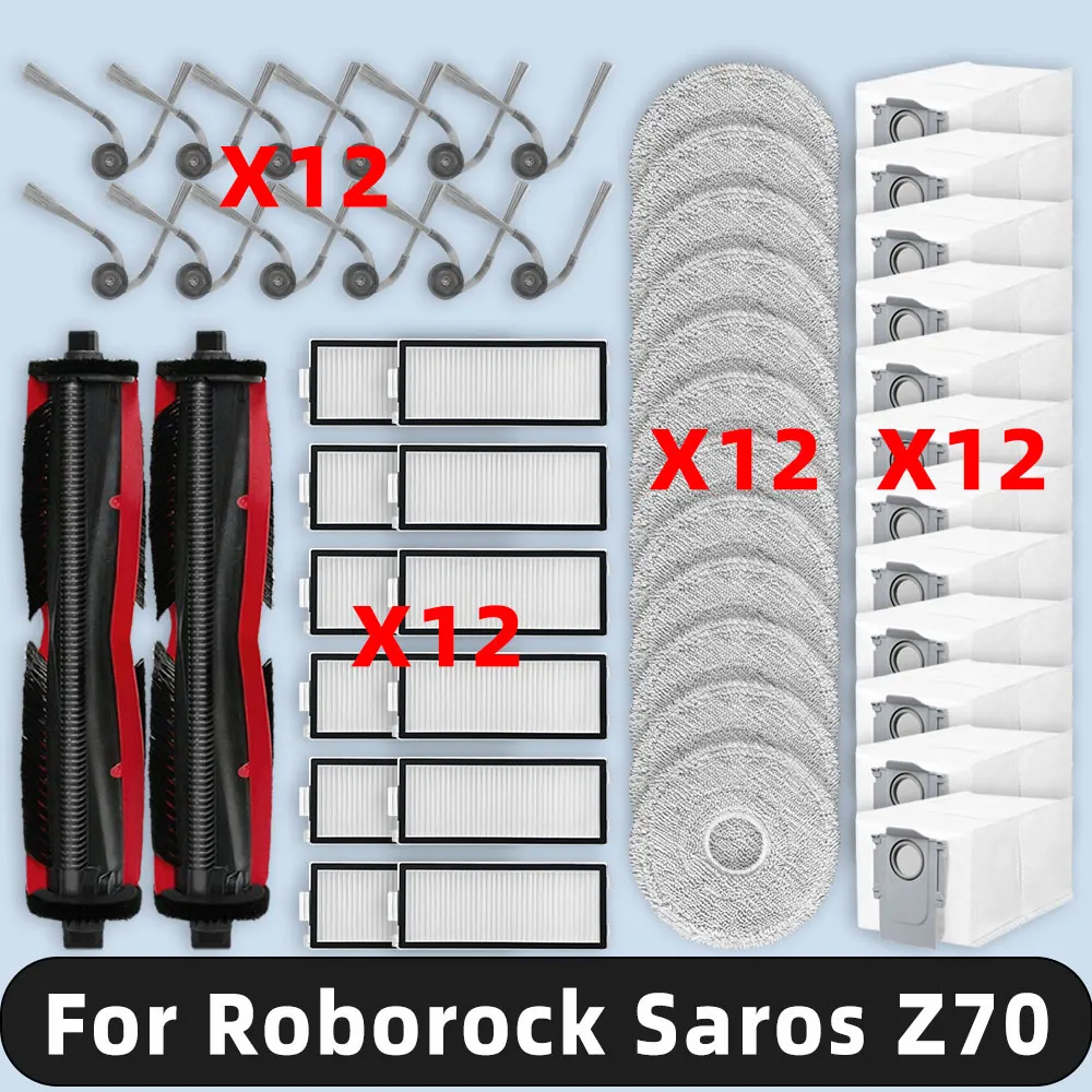 Uyumlu ( Roborock Saros Z70 ) Yedek Parça Aksesuarları Ana Yan Fırça Hepa Filtre Paspas Bezi Toz Torbası