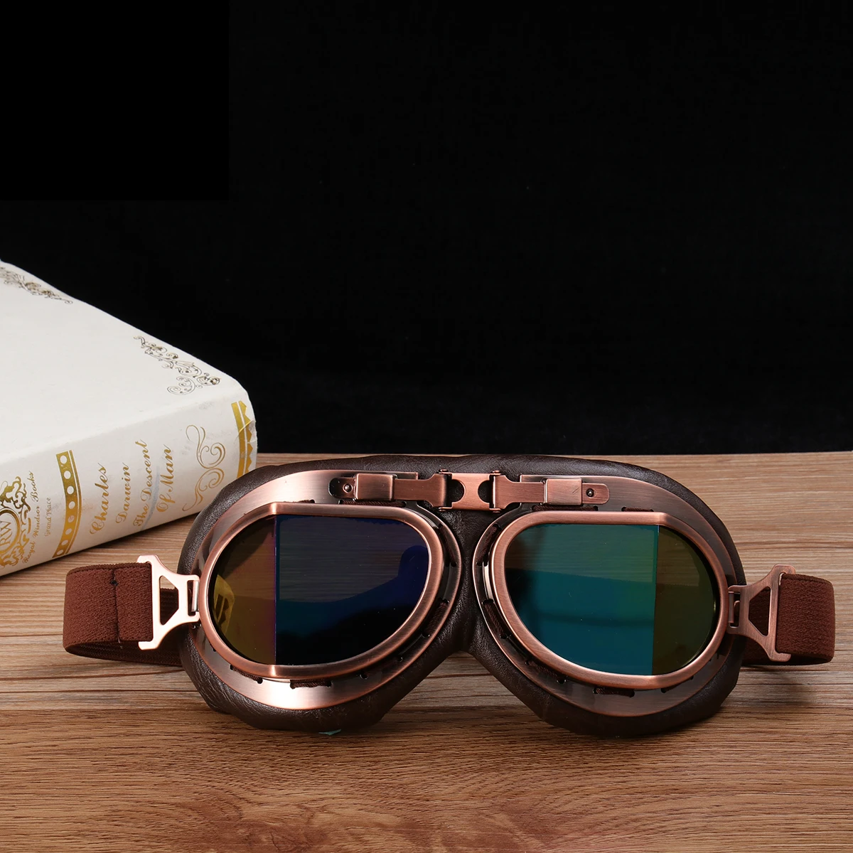 

Motor Riding Goggles Protective Glasses Windproof Dustproof Hardened Coated Glass Elastic Strap LongUse