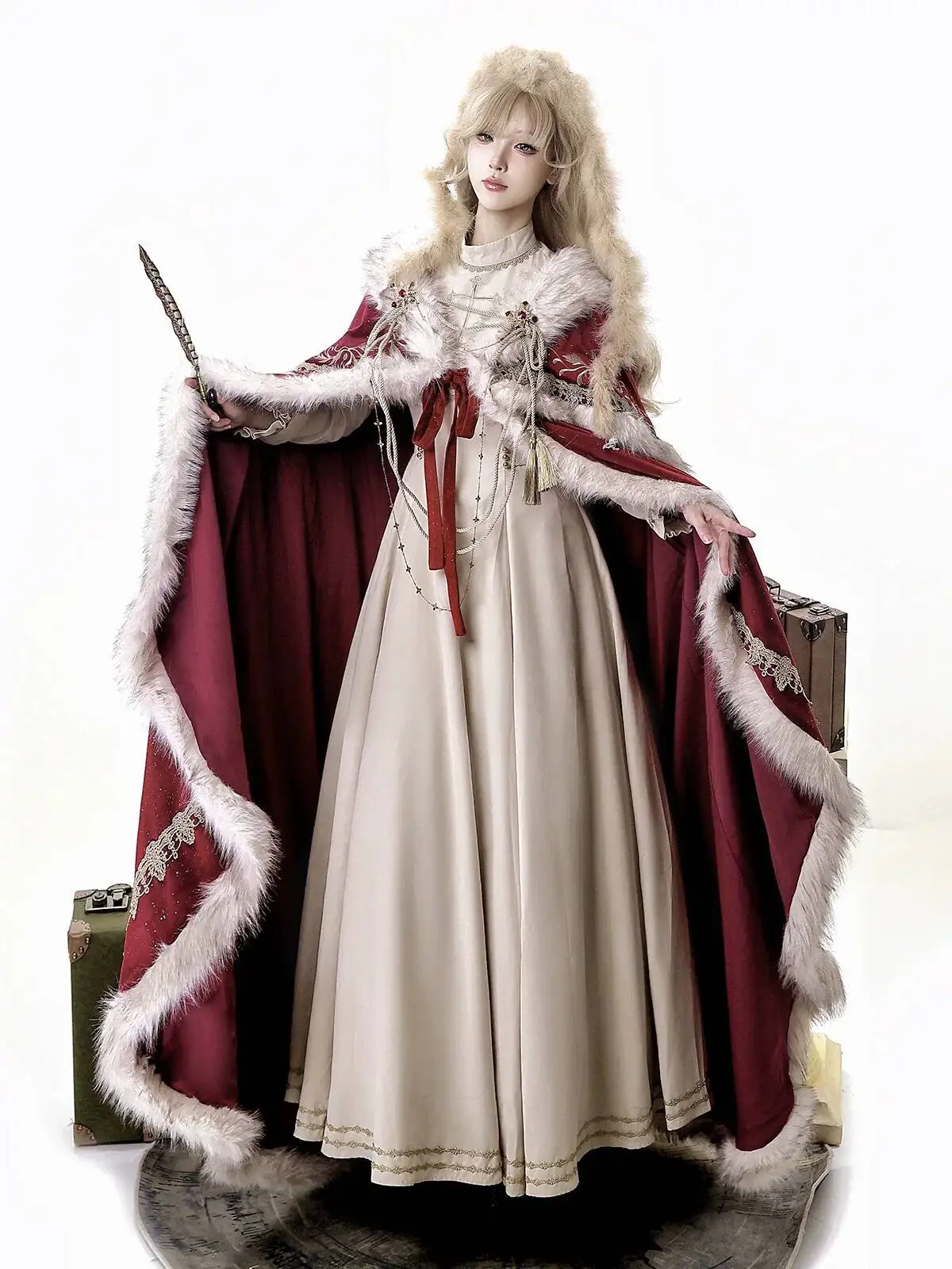 Royal Crown Christmas New Year Plush Lolita Dress Cloak Set Autumn Winter Cosplay