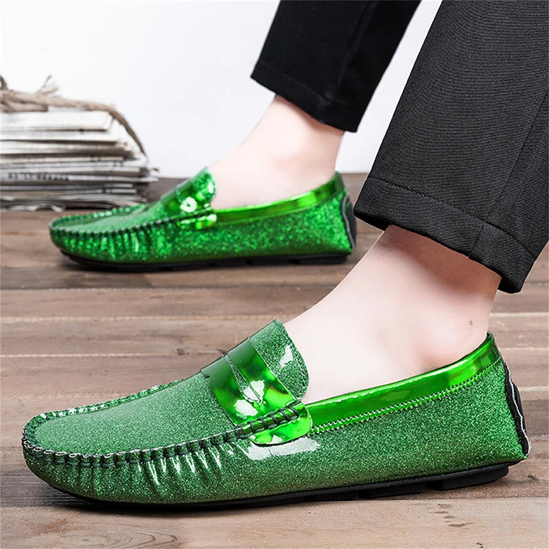 Fashion Men Loafers Glitter Male Penny Shoes Green Gold Silver Men Party Wedding Loafers Big Size 39-46 Man Moccasins Flats