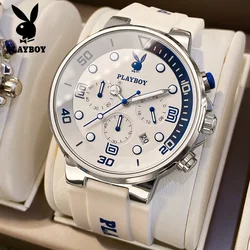 PLAYBOY Casual Quartz Men's Wristwatch Luxury Sports Luminous Waterproof Watch for Men Fashion High-end Silicone Strap Man Watch