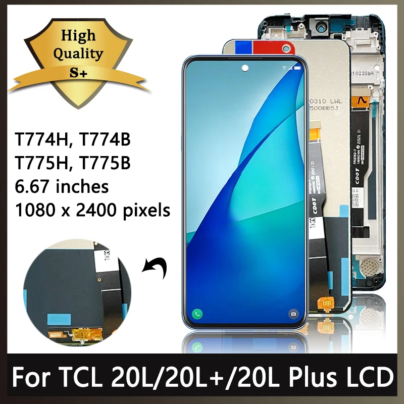 

6,67 "AAA+ для TCL 20L 20L + Plus T774H T774B T775H, T775B ЖК-дисплей с цифровым преобразователем сенсорного экрана для TCL 20S T773O дисплей