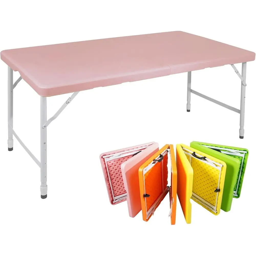 

Портативный складной пластиковый стол с ручкой для переноски, многоразовый, для использования в помещении/на улице, розовый