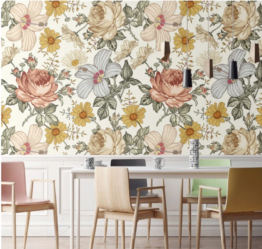 Custom Size Wallpaper Pink Rose Blossom  Home Decoration Sofa Living Room Bedroom Background wal 3d wallpaper self adhesive