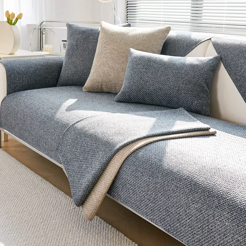 1PC Woven Cotton Linen Couch Seat Covers with Backrest All Seasons Universal Non-slip Sofa Towel Solid Color Seat Pad Home Decor