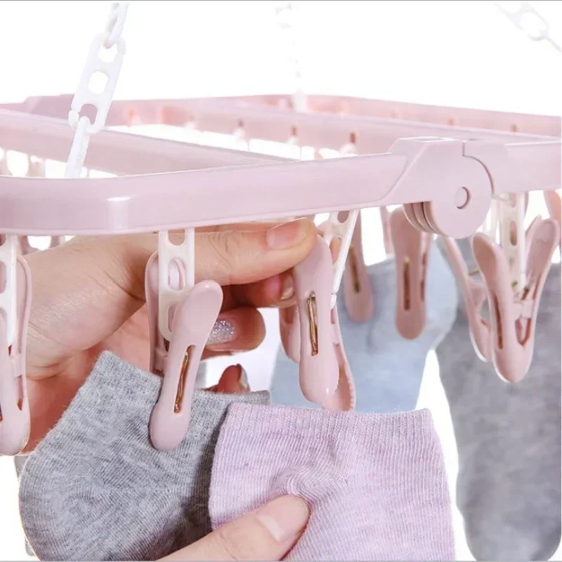32 Clips Folding Clothes Hanger Dryer Windproof Socks Underwear Drying Rack Baby Apparel Hangers Organizer Laundry Racks Storage