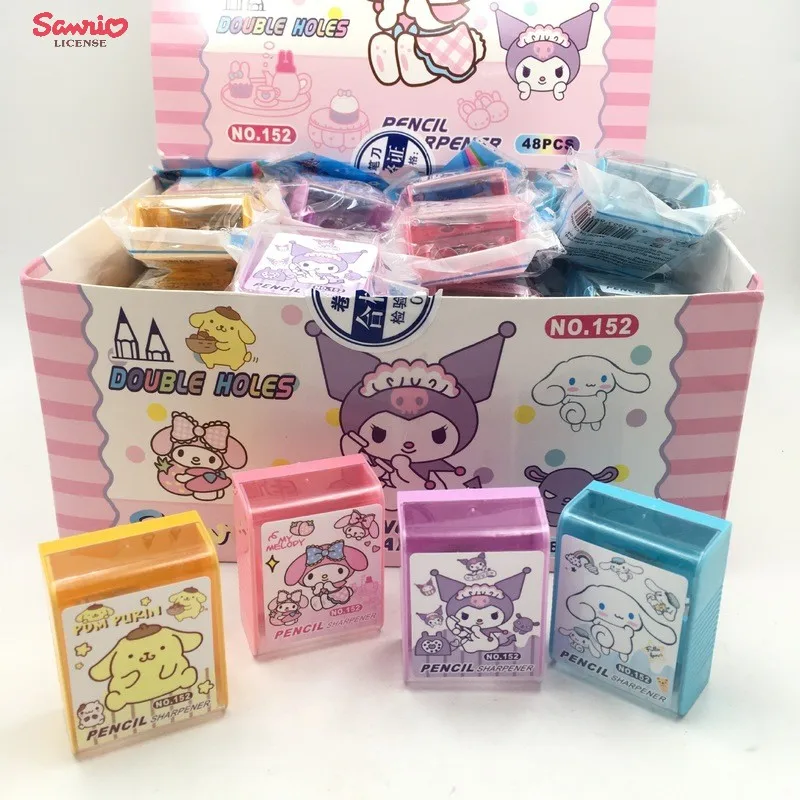 sanrio cartoon backpack modeling pencil sharpener para criancas mini double hole student papelaria creative s 48 pcs 01