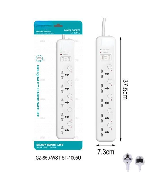 Universal CE, British, and European standard plug and socket boards with porous sockets and USB overload protection