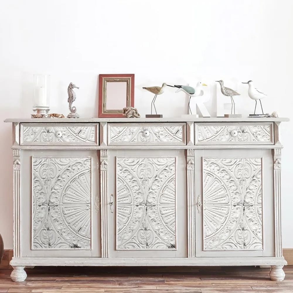 ورق جدران عتيق قابل للتقشير واللصق، 17.5 × 591 ورق حائط عتيق باللون الأبيض المتعثر، ذاتي اللصق، بلاط مربع للمنزل