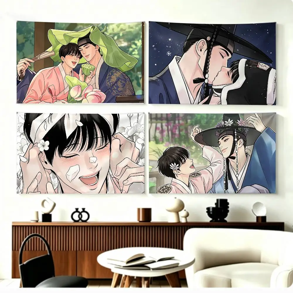 Ancient Korean BL manhwa Nakyum Seungho Painter of the Night   Flags Wall Hanging Background Art Banner for Bedroom Home